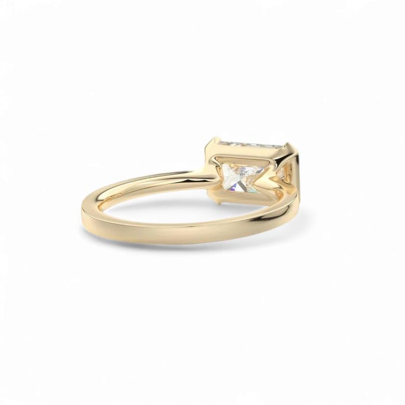 3 CT East West Radiant Cut Moissanite Engagement Ring, 14K Yellow Gold Solitaire, Half Bezel Set Anniversary Ring, Stunning Wedding Ring for Her3