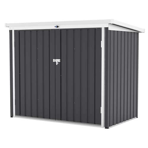 Outdoor Trash Can Storage Box with Lock Latch & Sloped Roof, Outdoor Storage Shed with Galvanized Steel Trash Bin Enclosure for Backyard, Patio & Garden Tool Organization