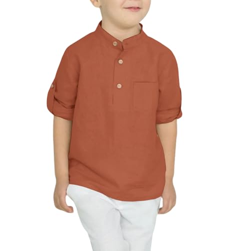Image of Arshiner Boys Cotton Linen Henley Shirt Button Down Shirt Long Sleeve T Shirt Beach Shirt Tee Casual Solid Tops