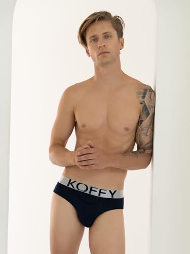 Image of KOFFY Men's Premium Cotton Lycra Brief with Minus Cutting Pouch| Silver Metallic Elastic| 4 Way Stretch| Wrinkle Free| Pack of 1