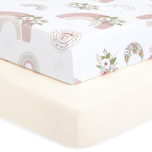 Evolur Rain Boho Light 2 Pack Crib Sheet, Fitted Crib Sheet for Standard Crib and Toddler Mattress, Soft and Breathable Crib Mattress Sheet