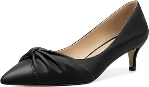 Mettesally Womens Kitten Heel Pumps Pointed Toe Mid Heels Bow Tie Comfort Slip On Heeled Shoes for Wedding Party Office