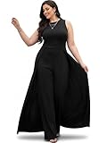 KOH KOH Plus Size Womens Sleevless Long Pant Cape Dressy Pockets Classy Tall Wedding Guest Party Overall One Piece Pantsuit Outfit Romper Rompers Jumpsuit Jumpsuits, Black XL 14-16