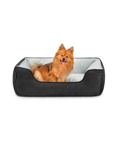 lionto Letto per cani 2 in 1 con ingresso confortevole, accogliente cuccia reversibile per cani e gatti, 80x60 cm, cuscino per cani in similpelle facile da pulire, nero/grigio