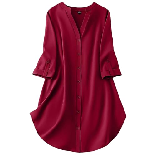 Image of Gufrina Women's Rayon Top with 3 /4th Sleeves Mandarin Collar Neck Solid Pattern A Line Style Knee-Length and Regular Fit