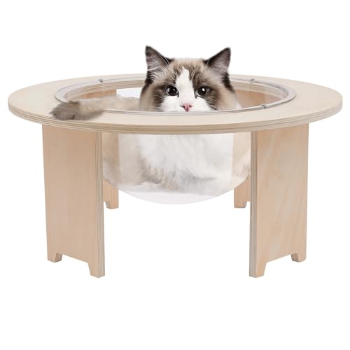Giciashop Wooden Cat Bed Capsule,Space Capsule Clear Acrylic Dome Capsule Cat Bed,Small Pets Bed for Home,Pet Shops