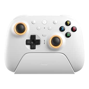 8BitDo Ultimate 2 Wireless Controller for Windows &amp; Android, Gaming Controller with TMR Joysticks, Switchable Hall Effect/Tactile Triggers, RGB Fire Ring, 8Speed Wireless Tech, White