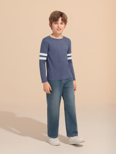 Image of Haloumoning Boys Long Sleeve Shirts Kids Crewneck T Shirts Casual Striped Tops Tees 5-14 Years