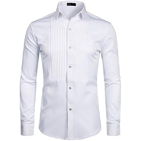 PARKLEES Mens Slim Fit Long Sleeve Prom Performing Tuxedo Dress Shirts White M Cover