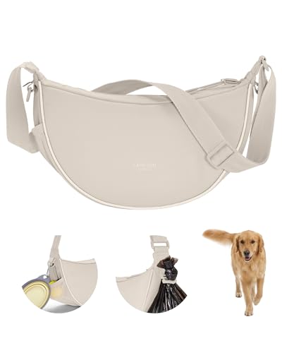 LARKSON Half Moon Bag Hundetasche Beige - Fiete - Umhängetasche für Gassi Gehen - Leckerlitasche mit Kotbeutelspender - Gassitasche Reflektierend - Wasserabweisend