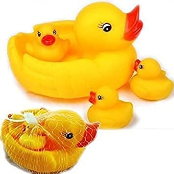 ELIVOR Duck Family Baby Bathing Toys Set Rubber Squeeze Chu Chu Sound Bathtub Toys for Toddler Kids (4 PC Duck Family)