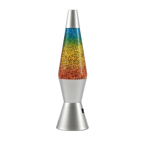 I-TOTAL® - Lámpara de lava LED – Diseño moderno con efecto de burbujas fluidas, bajo consumo, luz LED integrada, 37 cm (Base plateada, purpurina arcoíris)