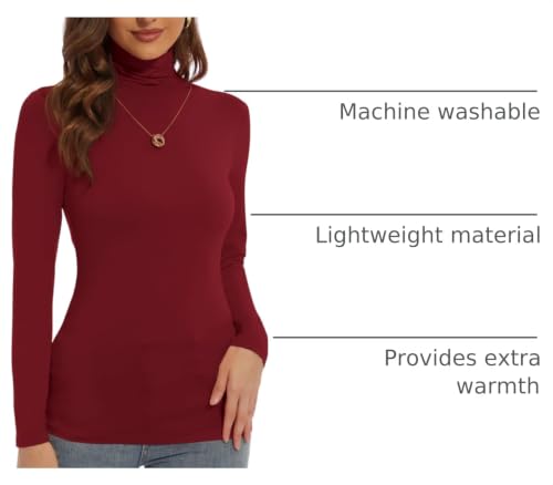 Image of Women's Turtleneck Long Sleeve Shirts Slim Fitted Lightweight Base Layer Casual Tops