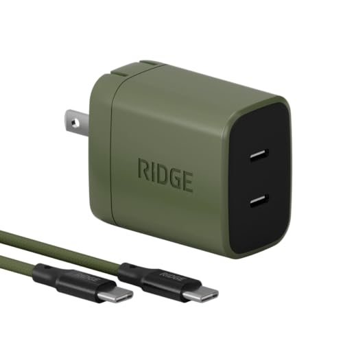 Image of Ridge 45W Charger for Power Bank, Dual USB-C Ports, Laptop-Grade Power with Complete Cable Kit Included - Matte Olive