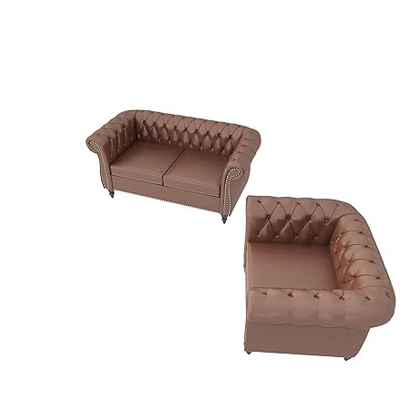 Image of WOODEN WORLD Modern & Classic Leather Sofa Set - Luxurious Comfort, Stylish Design, and Durable Build (Brown, 2+1 Seater)