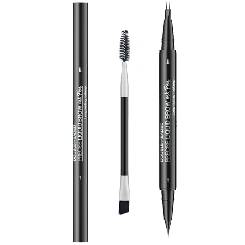 Microblading Eyebrow Pencil for Women Waterproof Brow Pencil 2-in-1 Dual-Ended with Micro-Fork-Tip and Precise Brush-Tip, Light Brown