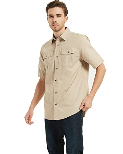 Pooluly Men's Casual Shirts Button-Down Work Shirt Short Sleeve Breathable Workwear #TOP5