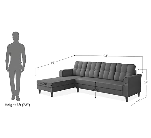Image of Adorn India Maddox Tufted L Shape 6 Seater Sofa Set Lhs (Grey) (3 Year Warranty)