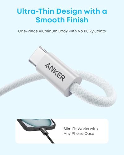 Image of Anker Zolo USB to USB C Cable, Seamless CarPlay Connection, Durable and Braided Type C Cable, Premium Look with Slim Connector, for iPhone 17 /16 Series, iPad Pro, and More (White, 3.3FT)