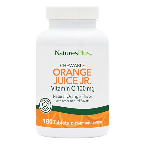 NaturesPlus Orange Juice Jr. - 180 Chewable Tablets - 100 mg Vitamin C - Immune System Support - Gentle on the Stomach - Vegan Gluten Free - 180 Servings