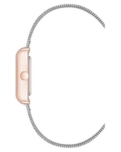 Image of Nine West Women's Analog Watch, Silver-Tone Mesh Bracelet, Limited Movement, Mineral Crystal Lens, Grey Dial with Rose Gold-Tone Markers