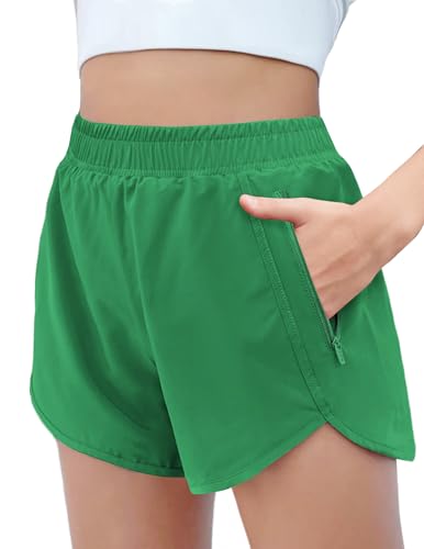 Image of Zaclotre Girls Athletic Shorts with Zipper Pockets High Waisted Running Shorts Soccer Gym Sports Active Short for Kids