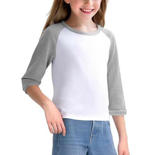 Kids Color Block Raglan Long Sleeve Shirts Cotton Soft Casual Crewneck Tees for Girls Boys Basic Tennis Athletic Tee Tops