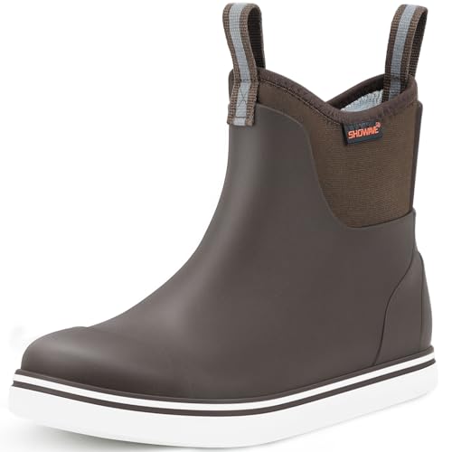 Showave Men's Deck Boots Waterproof Ankle Rubber Rain Boots for Boating Sailing Fishing