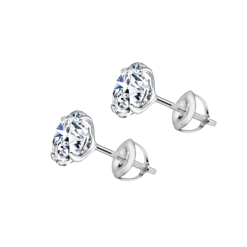 HIGHSPARK 925 Silver Solitaire Screwback Stud Earrings | 92.5 Sterling Silver & Round Brilliant Cubic Zirconia Tops for Men Women (Image - 1)