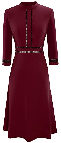 HOMEYEE Women's Chic Crew Neck 3/4 Sleeve Party Homecoming Aline Dress A135(4,Dark Red)