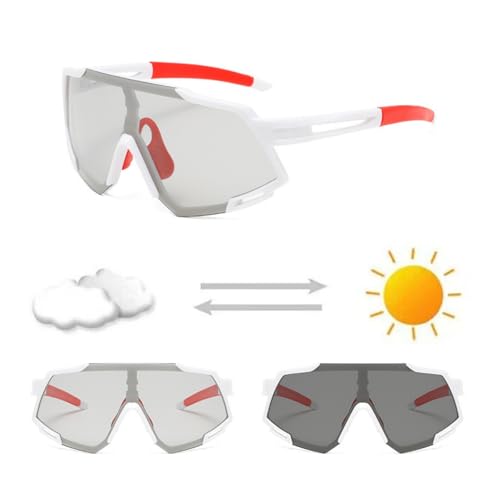 Image of Karsaer Oversized Photochromic Sports Sunglaases Men Women Polarized Cycling Fishing Glasses UV400 Protection E1260,White-Red
