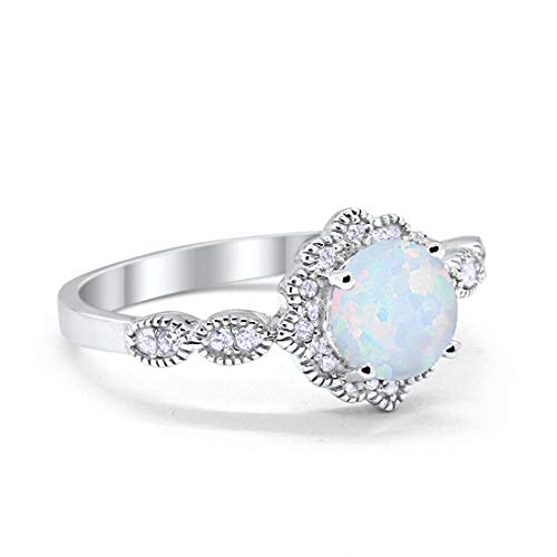 Blue Apple Co. Art Deco Ring 10mm Round Cubic Zirconia Halo Floral Ring Marquise Vintage Style Statement Wedding Engagement Rings For Women 925 Sterling Silver Gifts For Her2