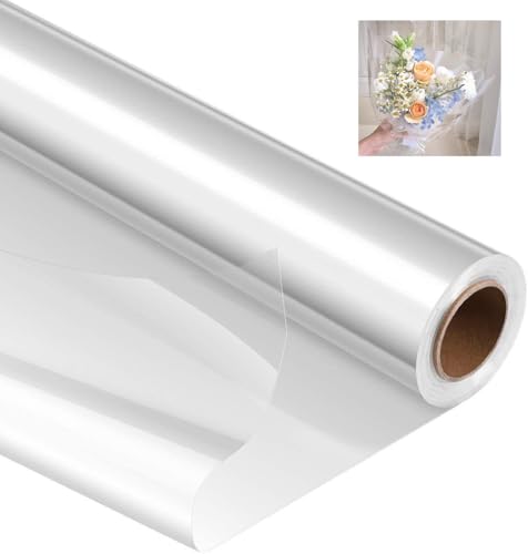 84CMx35M Klares Cellophan Geschenkfolie Transparent, Cellophanfolie Geschenkpapier Hochzeit klarsichtfolien Kristallklar Verpackungspapier für Blumen Geschenkkörbe Neujahr Valentinstag