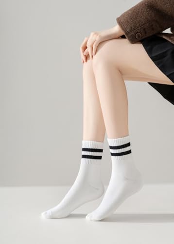 Irisbear Womens Crew Socks Cushioned Cotton Striped Quarter Socks Vintage Retro Running Socks 6 Pairs4