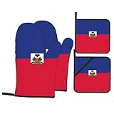 Haitianische Flagge Gemusterte Wärmeisolierung Set, 4-teiliges Wärmeisolierungsset Geeignet für Küche, Backen und Grillen.