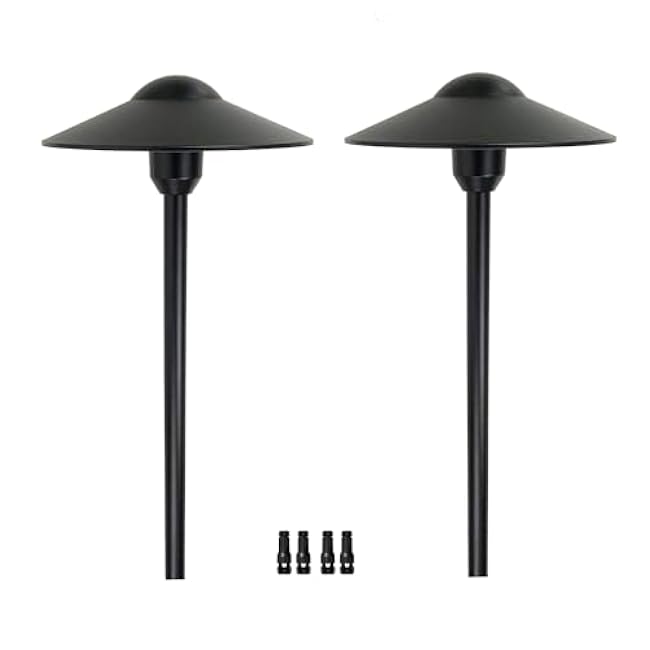 Arrownine Cast Aluminum Low Voltage Landscape Path Area Spread Lighting Pathway Lights Included Ground Spike,Wire Connectors Free Replaceable 3 Watts G4 LED Bulb Warm White 2-Pack (Black Finish)