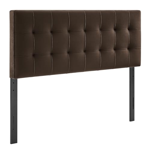 Image of Modway Lily Performance Velvet Full Size Headboard with Biscuit Tufting in Chocolate Brown - Stain-Resistant Upholstery with Padded Design and 5 Height-Adjustable Mounts