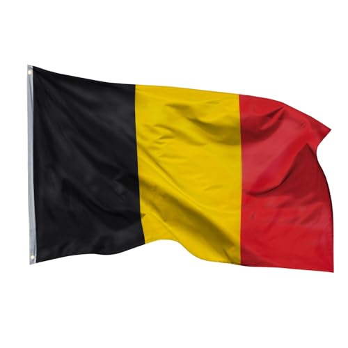 Aricona Drapeau Belgique 90x150cm – belge- résistant aux intempéries, avec œillets en laiton, 100% polyester, coutures doubles robustes et couleurs éclatantes – pour les passionnés de drapeaux
