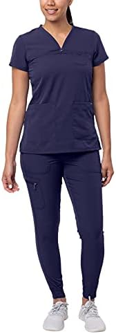 Adar Pro Movement Booster Scrub Set For Women – Sweetheart V-Neck Scrub Top & Yoga Jogger Scrub Pants