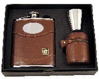 Flasque étanche en acier inoxydable cuir marron pour transporter vos alcools sans fuite