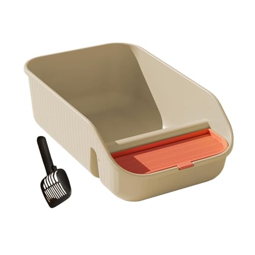 Whtkoph Cat Litter Box for Indoor Cats Open Top Container Pet Supplies Tall High Sided with Scooper for Small and Medium Animals, Beige