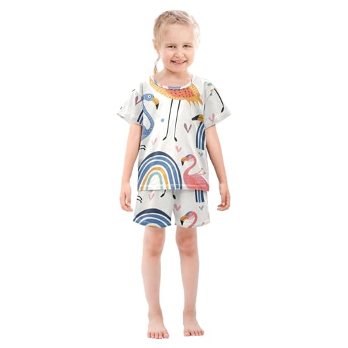 Summer Pajama Set Rainbow Flamingo Heart, Short Sleeve Sleepwear Nightwear3