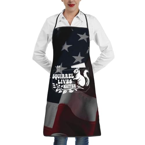 nopicsn Squirrel Lives Matter Apron for cooking with Pockets Women Men Kitchen Chef Funny Aprons