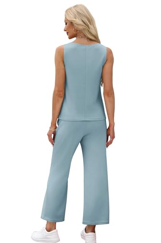 Image of SAMPEEL Two Piece Sets for Women Summer Outfits Beach Vacation Clothes Wide Leg Crop Pants