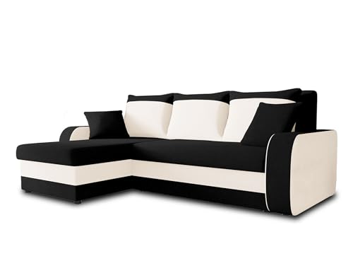 Bestmobilier - Canapé d'angle Convertible avec Coffre Réversible Valos en Velours - Canapé Lit - Sofa Noir/Blanc 4 Places - Angle Droit - ou Gauche - Salon