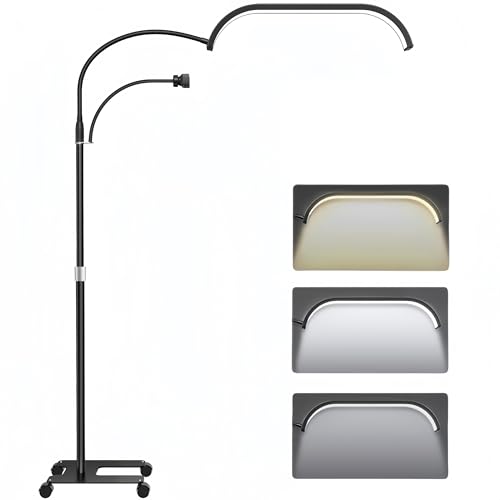 Lámpara de pie LED, lámpara de pestañas de 45W, lámpara cosmética para pestañas, lámpara de 55-70 pulgadas con soporte para teléfono, luz ajustable 3-6000 K, lámpara cosmética, lámpara lunar para leer