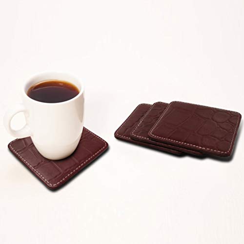 Image of Genuine Leather Square Shaped Coasters Set of 6| Heat-Resistant, Durable & Non-Slip Coasters for Home & Office I Perfect for Any Beverage (Color - Wine)