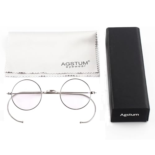 Image of Agstum Blue Light Blocking Reading Glasses, Small Round Wire Rim Readers for Computer Use Anti-Glare Cut UV400