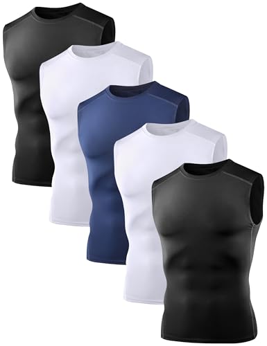 5/6 Pack Men’s Sleeveless Compression Shirts, Dry Fit Running Sports Workout Athletic Base Layer Tank Tops
