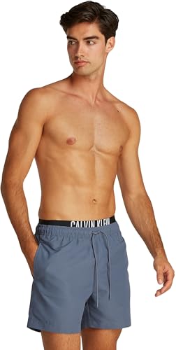 Calvin Klein Bañador Hombre Medium Double con Cintura Ajustable, Azul (Grisaille), S